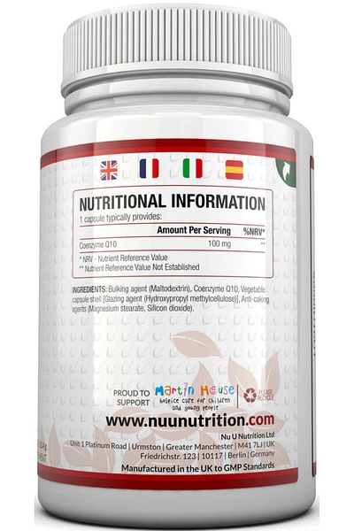 Nu U Nutriton Food Supplement, Nu U Nutriton, CoQ10, Antioxidant Effect, Vegan, Lactose Free, 120 Capsules