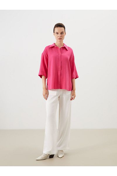 LC Waikiki Fuchsia Oversize Textured Women's Shirt