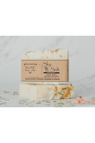 BeOne Cosmetics Sky Salt - handmade anti-acne soap with mineral salts, pink pepper and basil