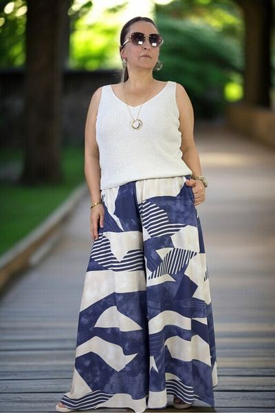 yagmurberen High Waist Elastic Pocketed Asymmetric Leg Summer Cotton Viscose Pants Skirt