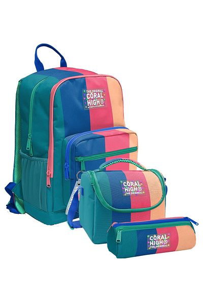 Coral High Ученичка за начално и средно училище Trio - Момичета, Зелено, Синьо, Розово, Цветно, Раирано