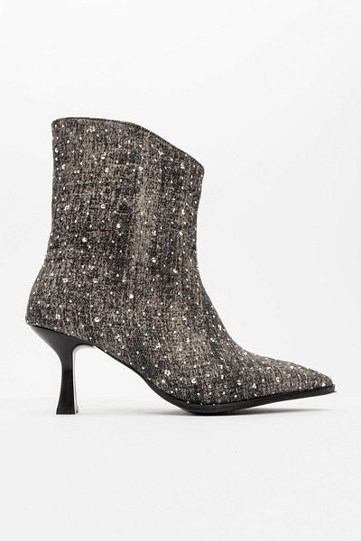 CCWAY AYAKKABI Cizme de damă cu toc BLANCO DENIM NEGRU