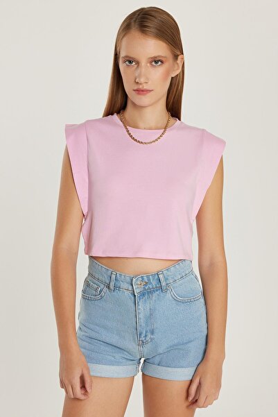 Tudors Women's Slim Fit Slim Fit Zero Sleeve Crew Neck Pink Blouse