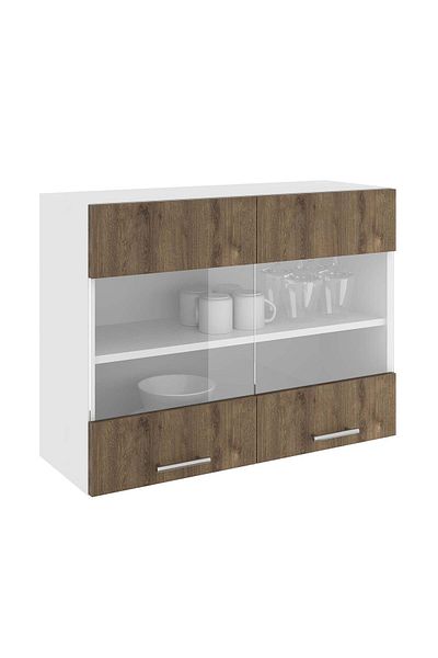 haaus.ro Upper cabinet haaus Karo, 2 Doors, with glass, Bronze/White Oak, 80 x 30 x 60 cm