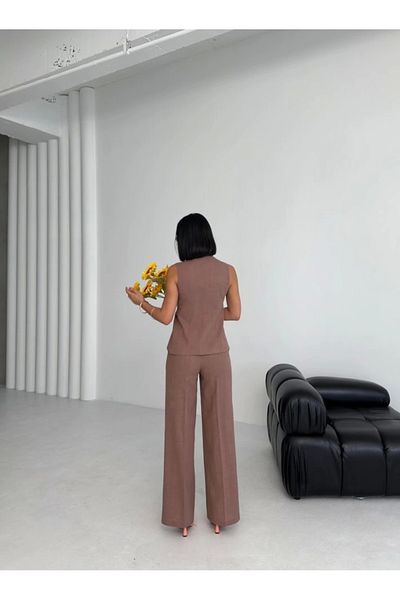 Butik Tina Asymmetrical Linen Vest Pants Set