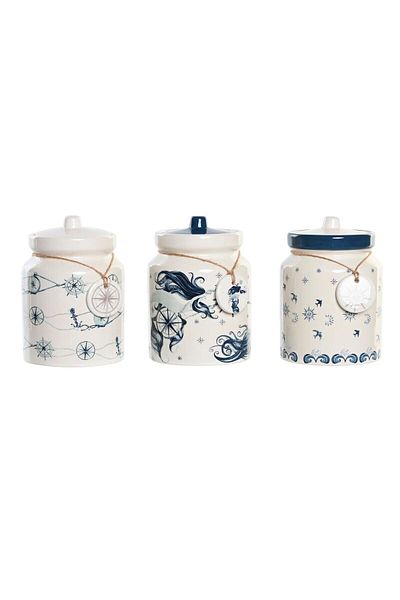 DKR HOME DECOR Decorative container set, DKD Home Decor, dolomite, blue/white, 12x12x16 cm