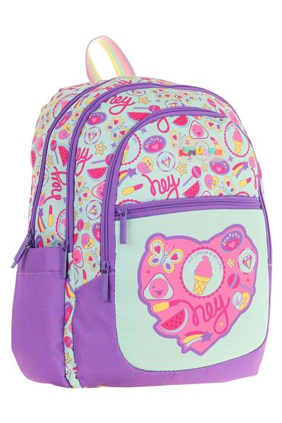 KAUKKO Rucsac pentru școală primară pentru fete cu trei compartimente (L5230) - violet verde - model pepene verde și înghețată