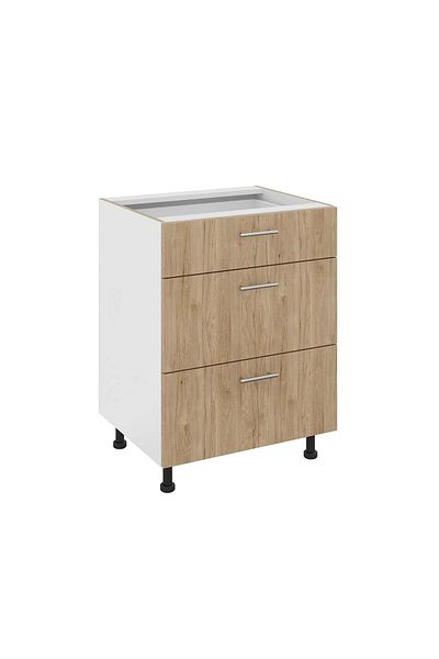 haaus.ro Haaus Karo Base Cabinet, 3 Drawers, Natural Wood/White, 60 x 50 x 80 cm