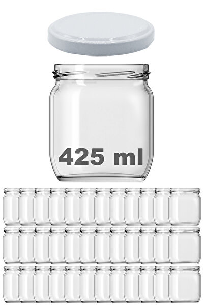 Afracam 425 ml Metal Beyaz Konserve Kapaklı 425 Cc Şeffaf Cam Kavanoz 36 Adet