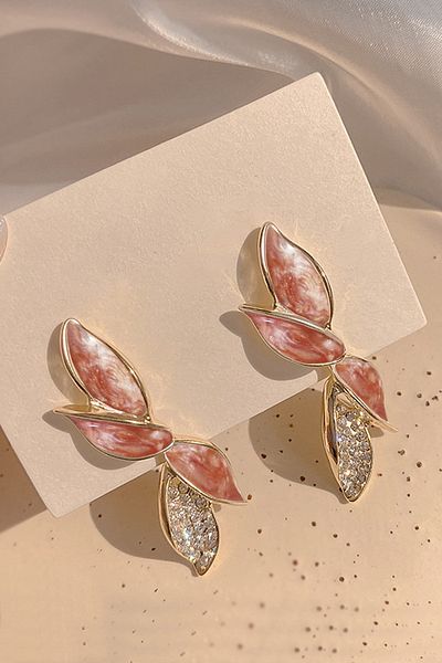 Glaren Dangle Pink Enamel Leaf Women's Earrings