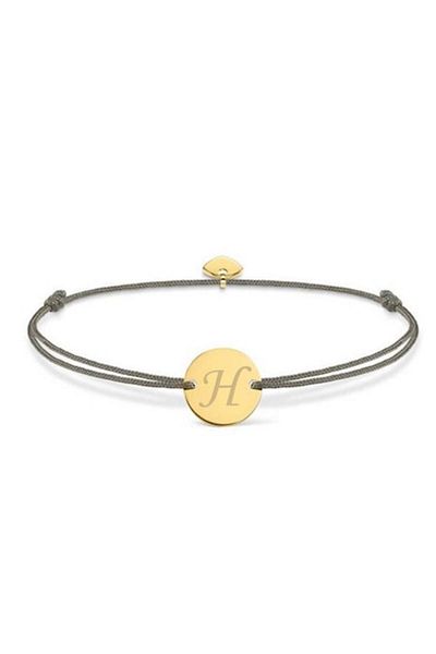 dalimag Adjustable bracelet with engraved letter H, round coin, heart, gray cord, golden tone, Dalimag