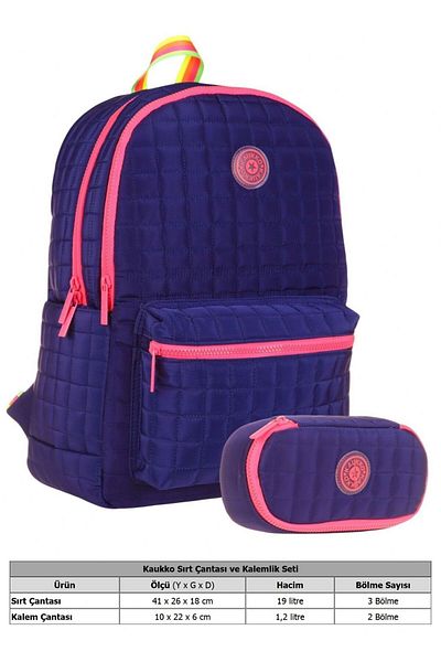 KAUKKO Set ghiozdan și suport pentru stilou bleumarin pentru fete și copii (KK-K1773+KK-K2624)