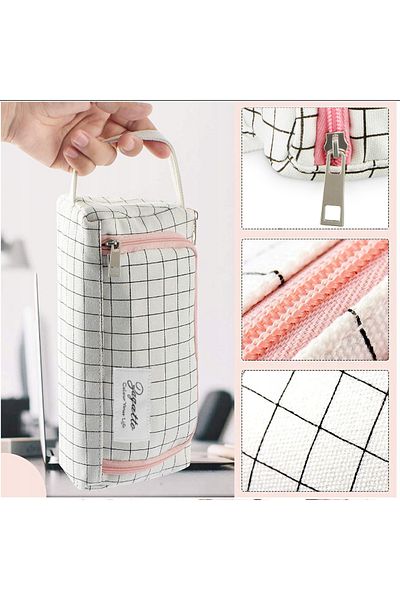 zagatto Girls’ school pencil case, 3 zipped compartments, waterproof, white/pink/black, ZG720