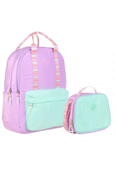 KAUKKO Set de ghiozdan și cutie de prânz cu design dublu de culoare liliac pentru fete