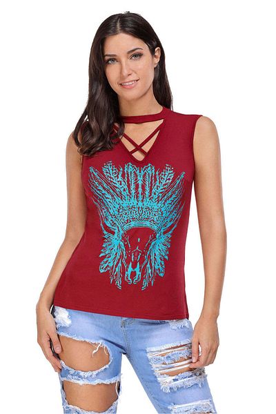 WildFashion Casual asymmetrical tank top with print and V-neck with straps in the neckline area BL924-81