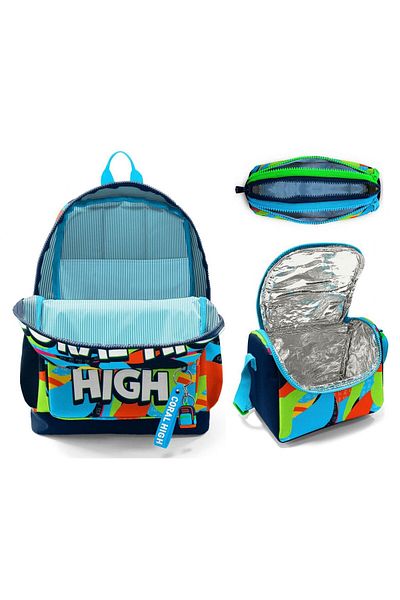 Coral High Set de genți pentru începători pentru școală primară - Graffiti albastru bleumarin, băiat