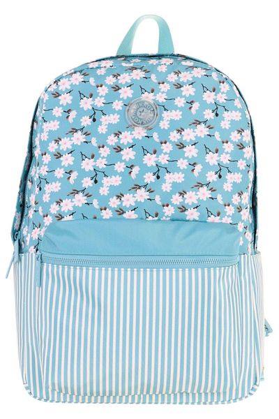 KAUKKO Soft Floral Girl's Three-Compartment Turquoise Flower and Line Patterned School Backpack - K1796