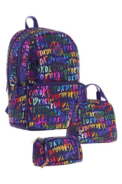 KAUKKO Set de genți de școală triplu pentru fete Shine bleumarin XOXO
