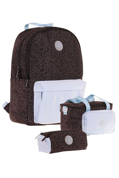 KAUKKO Set de geanți de școală triplu pentru fete, negru, albastru, cu model de linie
