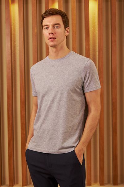 odelon Slim Fit Slim Fit Crew Neck 100% βαμβακερό πακέτο μπλουζάκι 3 τεμαχίων Γκρι - Γκρι - Γκρι