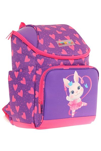 KAUKKO Ergonomic Girl's School Bag with Two Compartments (Pink Purple - Heart Rabbit Pattern) - L5246
