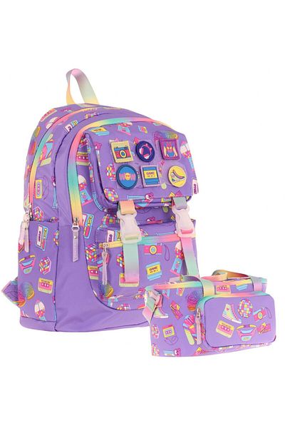 KAUKKO L5238+L7238 Set ghiozdan și cutie de prânz dublu pentru fete - violet - cu model hobby brodat
