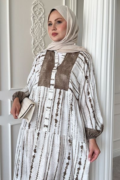 InStyle Batik Stripe Pattern Brown Viscose Dress