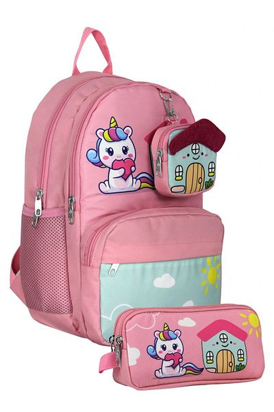 Cennec Umt5051+Umt5053 Backpack and Pen Holder Set (Pink Green - Unicorn - Girl)