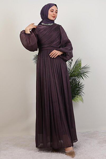 giz astore Zeliş Taşlı Abiye Koyu Mor