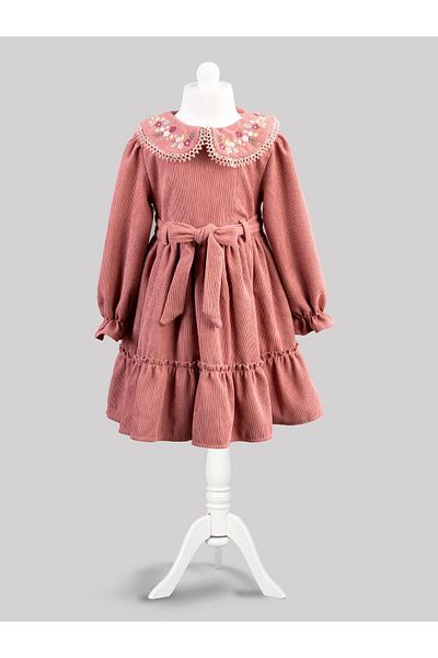 Cherrys Bebek Corduroy Dress with Embroidered Collar