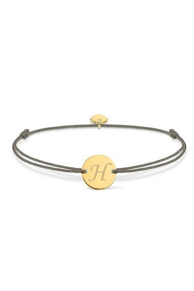 dalimag Adjustable bracelet with engraved letter H, round coin, heart, gray cord, golden tone, Dalimag