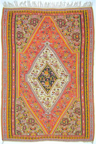 Handmade سجادة سين كيليم إيرانية ملونة منسوجة يدويًا مقاس 102 × 144 سم (1.47 ...