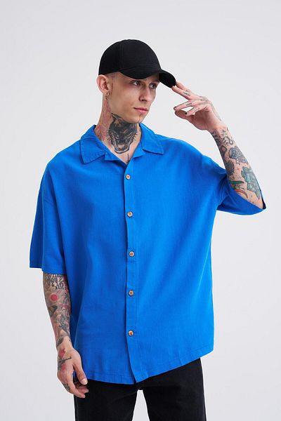 Machinist Cămașă oversize din in cu mânecă scurtă Saks