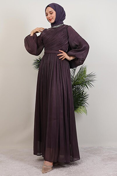 giz astore Zeliş Taşlı Abiye Koyu Mor