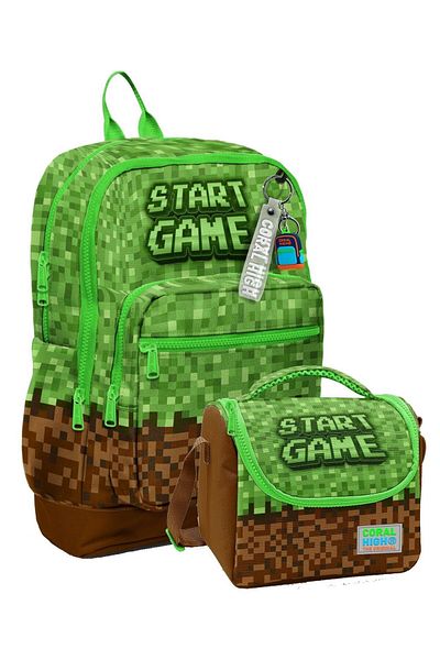 Coral High Set de geanți durabil pentru școala primară pentru băieți - Green Brown Craft