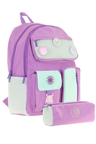 KAUKKO Travel Girl's Badge School Bag and Pen Holder Set - Purple Turquoise -...