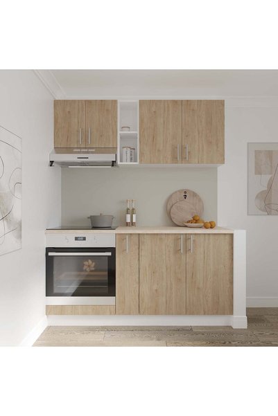 haaus.ro Set Bucatarie Karo V7, Lemn Natural/Alb, Blat Thermo 28 mm, L 160 cm