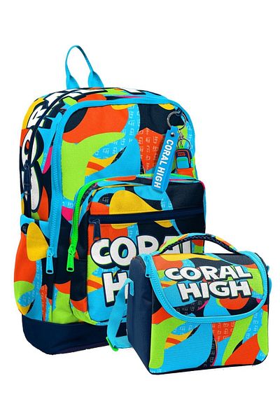 Coral High Set de geanți durabil pentru școala primară pentru băieți - Graffiti albastru bleumarin