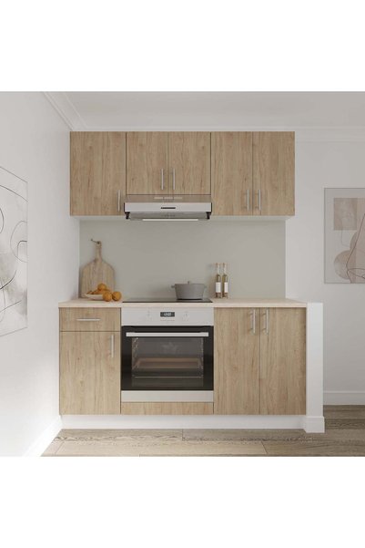 haaus.ro Set Bucatarie Karo V6, Lemn Natural/Alb, Blat Thermo 28 mm, L 160 cm