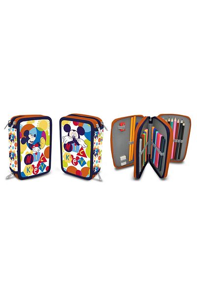 Disney Pencil case, Mickey Mouse, 3 compartments, 42 pieces, multicolor