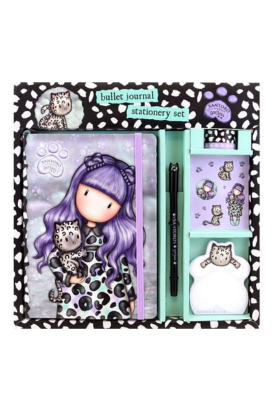 Olaf Gorjuss Smitten Kitten purple black white stationery set