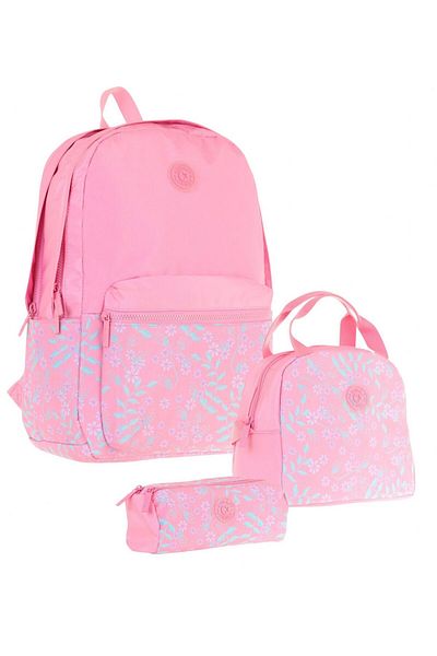 KAUKKO Soft Floral Triple Girl's School Bag Set - Pink - Floral