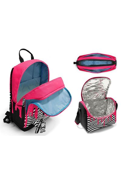 Coral High Primary and Secondary School School Bag Trio - Girl, Pink Black and White Paint Pattern