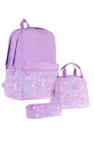 KAUKKO Set de genți de școală pentru fete triple florale moi - violet - floral