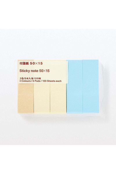 Muji ملاحظات لاصقة، عرض 50 × ارتفاع 15، كرافت، أزرق، أصفر، 100 ورقة لكل ورقة