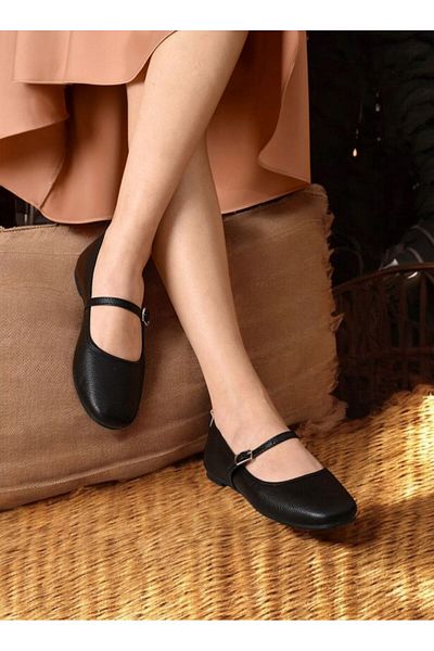redtan Women's Flats Black Banded Belted Lightweight Comfortable Stylish Business Office Daily Shoes