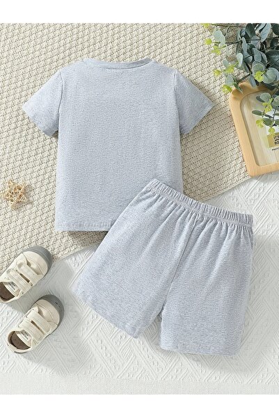 Renna Mood Boy's Gray Basketball Printed Shorts-Tshirt Set