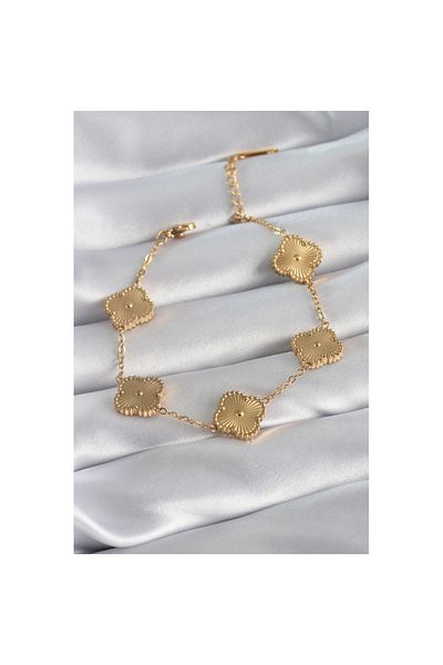 Skygo 316L Steel Gold Color Clover Model Embroidered Detail Women's Bracelet - TJ-BB5882