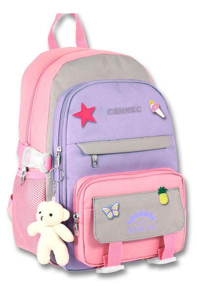 ÜMİT ÇANTA Cennec Multi-Compartment Girl's Pink Gray Primary School and Daily Backpack - 5072