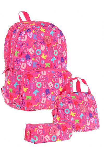 KAUKKO Brocade Triple School Bag Set - Pink - Heart and Kaukko Printed - Girl